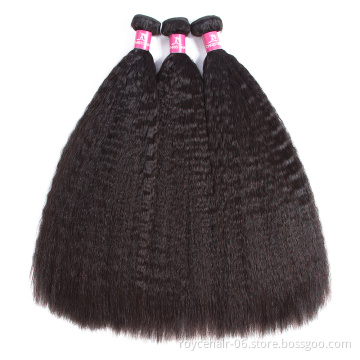 Wholesale Brazilian Virgin Cuticle Aligned Natural Kinky Straight Yaki Weave Hair Bundles with Lace Frontal Closure